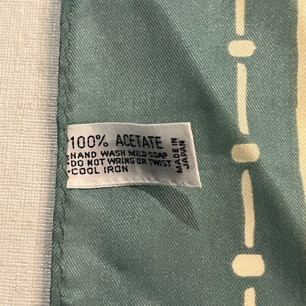 Vintage sage green and cream abstract graphic and leopard square scarf. - Picture 4 of 7
